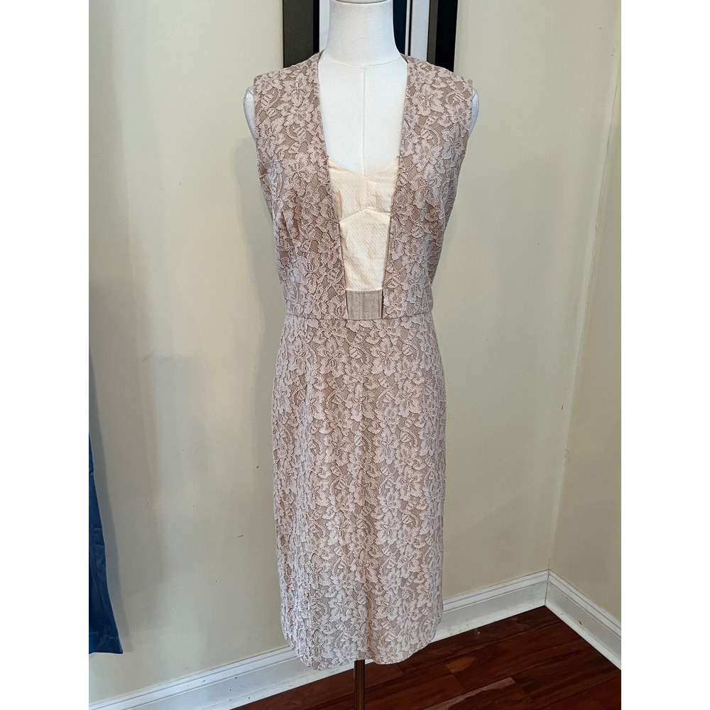 REISS Champagne Lace Sheath Dress Sleeveless Size‎ 8 - Picture 2 of 10